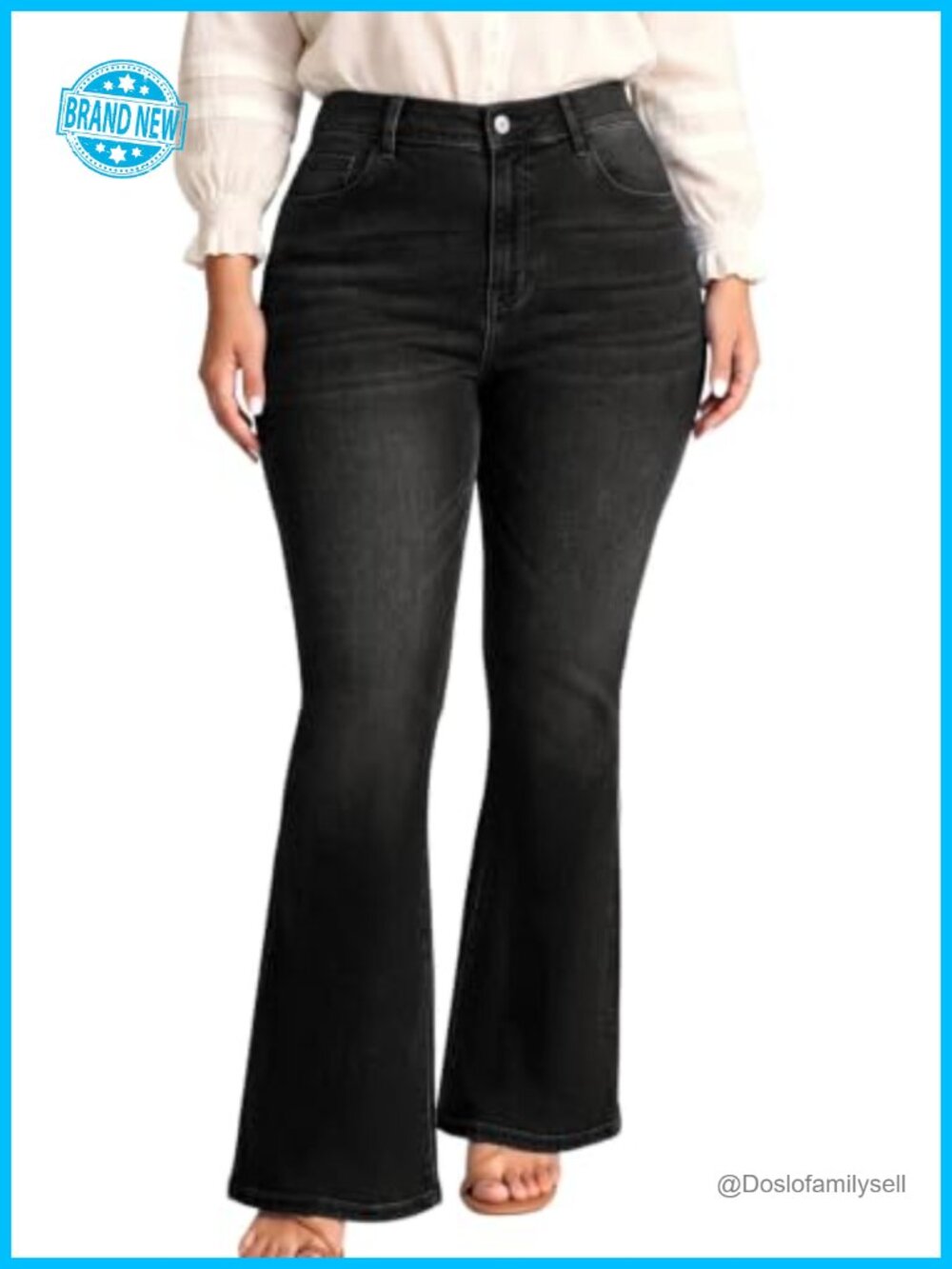 Womens Plus Size Flare Jeans High Waisted Bell Bottom Denim Pants
